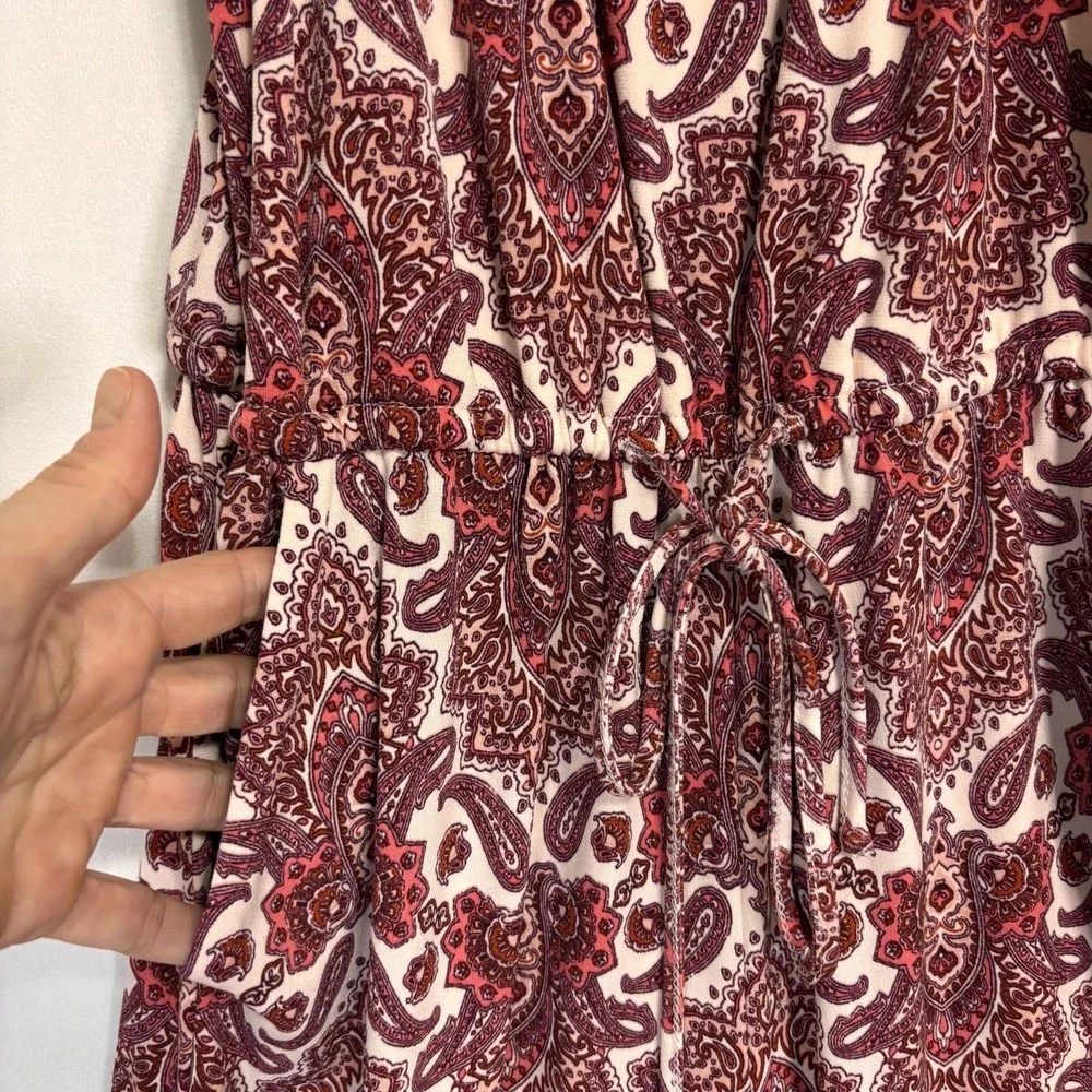 Maurices‎ Pink Paisley Print Sleeveless Tie Waist Cropped Wide Leg Jumpsuit Sz S